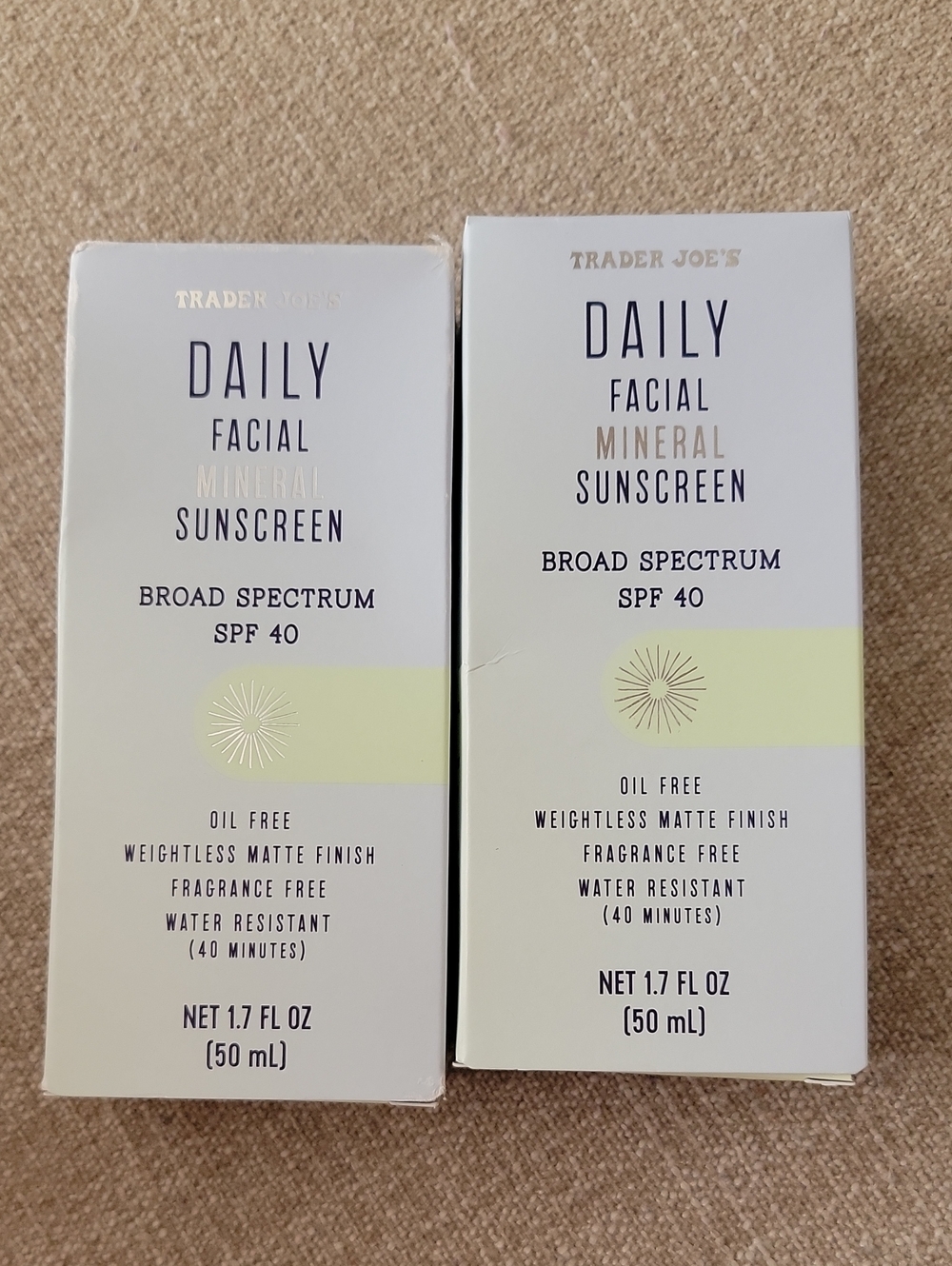2 X Trader Joe's Daily Facial Mineral Sunscreen SPF 40